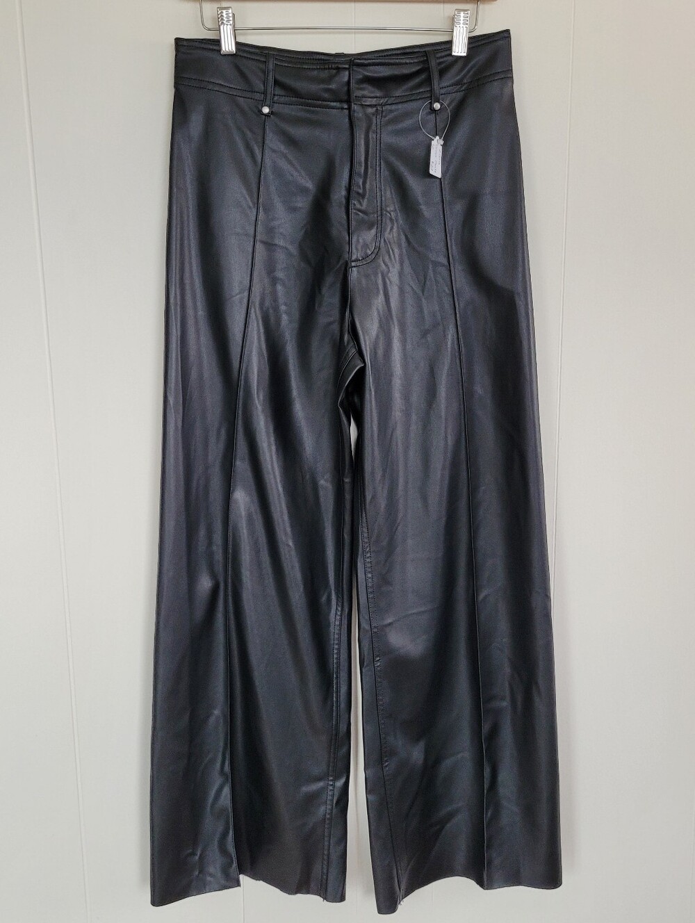 Zara Size 6 Black Faux Leather Wide Leg Pants